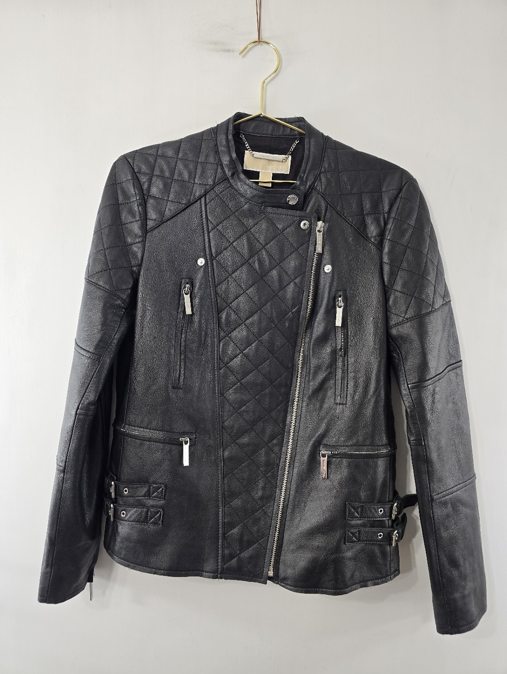 Michael Kors Lamb Leather Convertible Zip Front Moto Biker Jacket Black Size M - Picture 4 of 16
